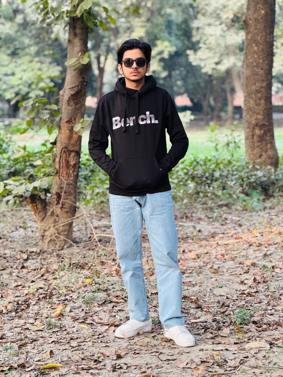 Men's Black Logo Stripe Graphic Pullover Hoodie