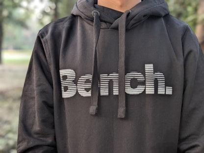 Men's Black Logo Stripe Graphic Pullover Hoodie